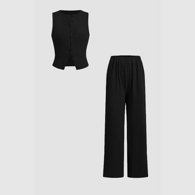 CLAIRE™ - Elegant Ribbed Button Tank and Pants Set