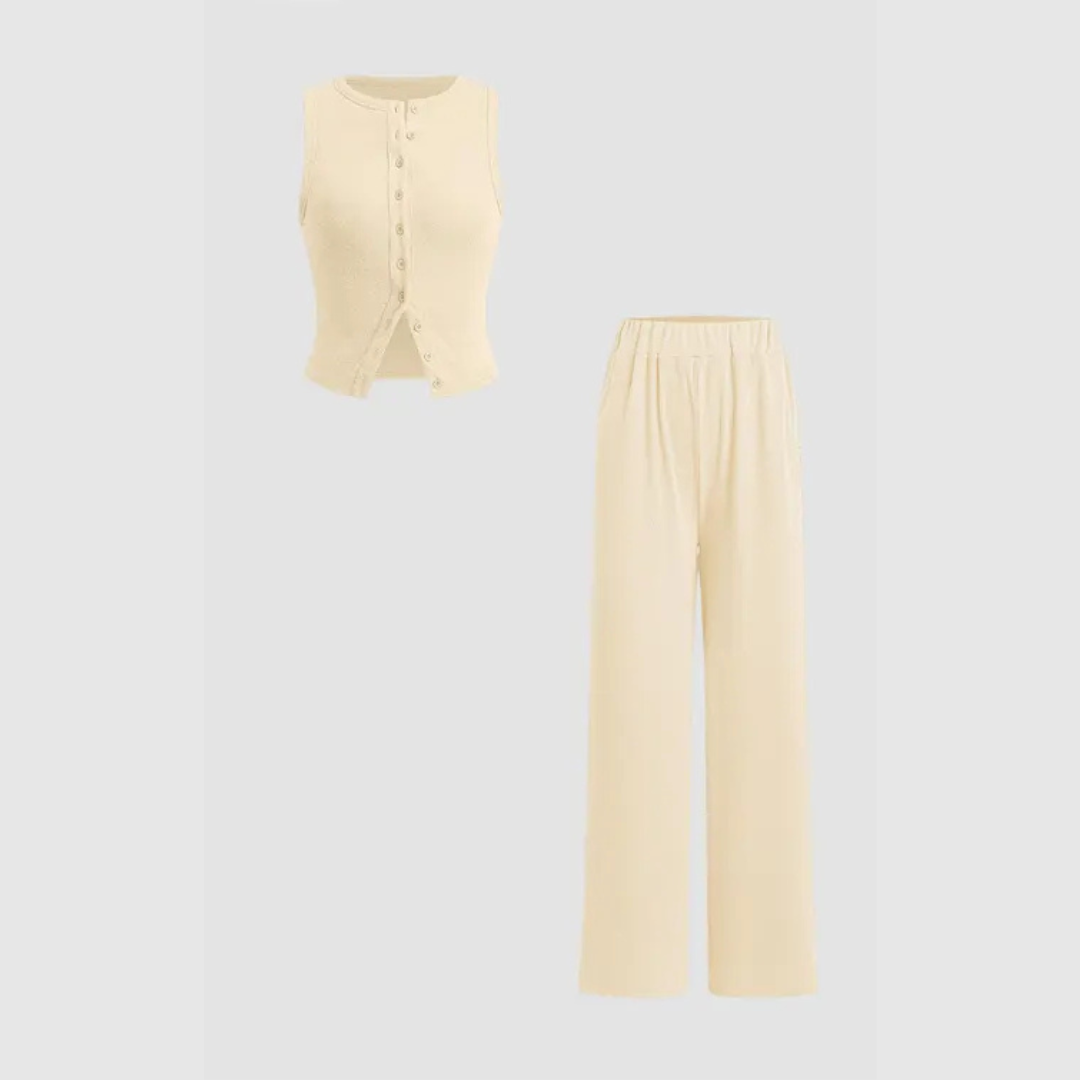 CLAIRE™ - Elegant Ribbed Button Tank and Pants Set