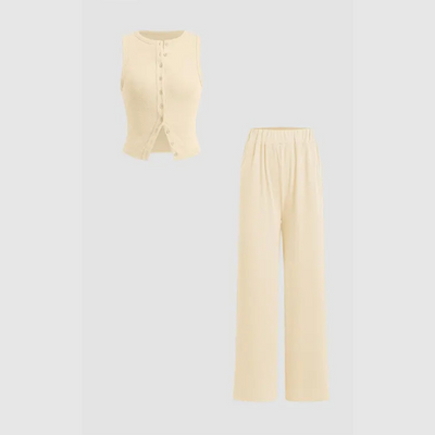 CLAIRE™ - Elegant Ribbed Button Tank and Pants Set