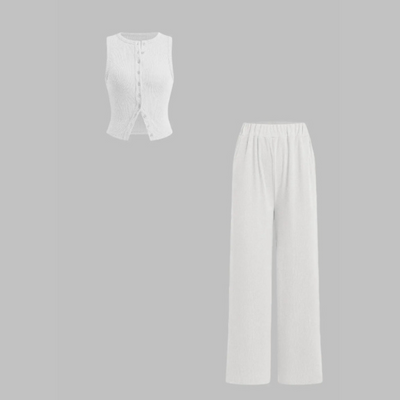 CLAIRE™ - Elegant Ribbed Button Tank and Pants Set